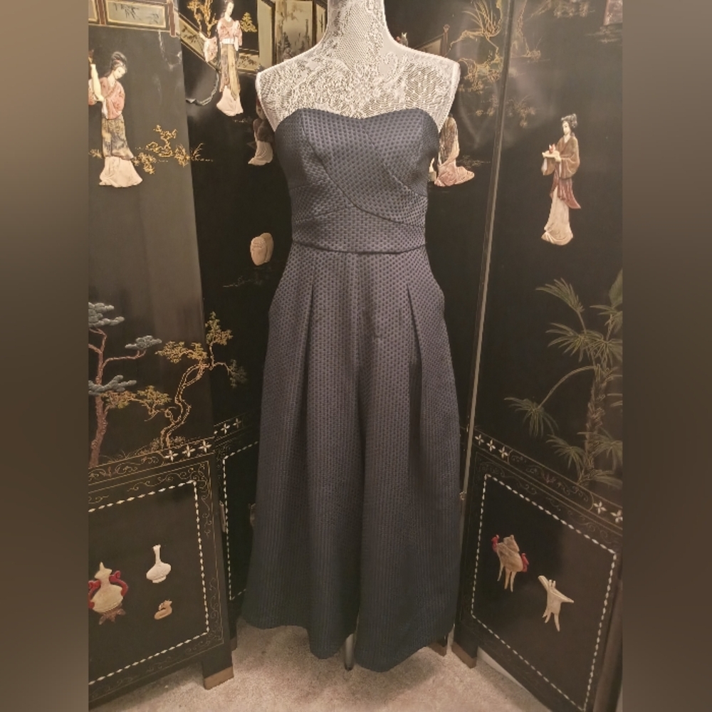Anthropologie Greylin Madeline Navy Blue Dot Strapless Jumpsuit Small